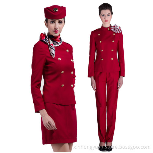 high quality custom made red airline stewardess uniform made in China